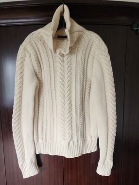 Balmain Cream Cable Knit Zip-Up Sweater